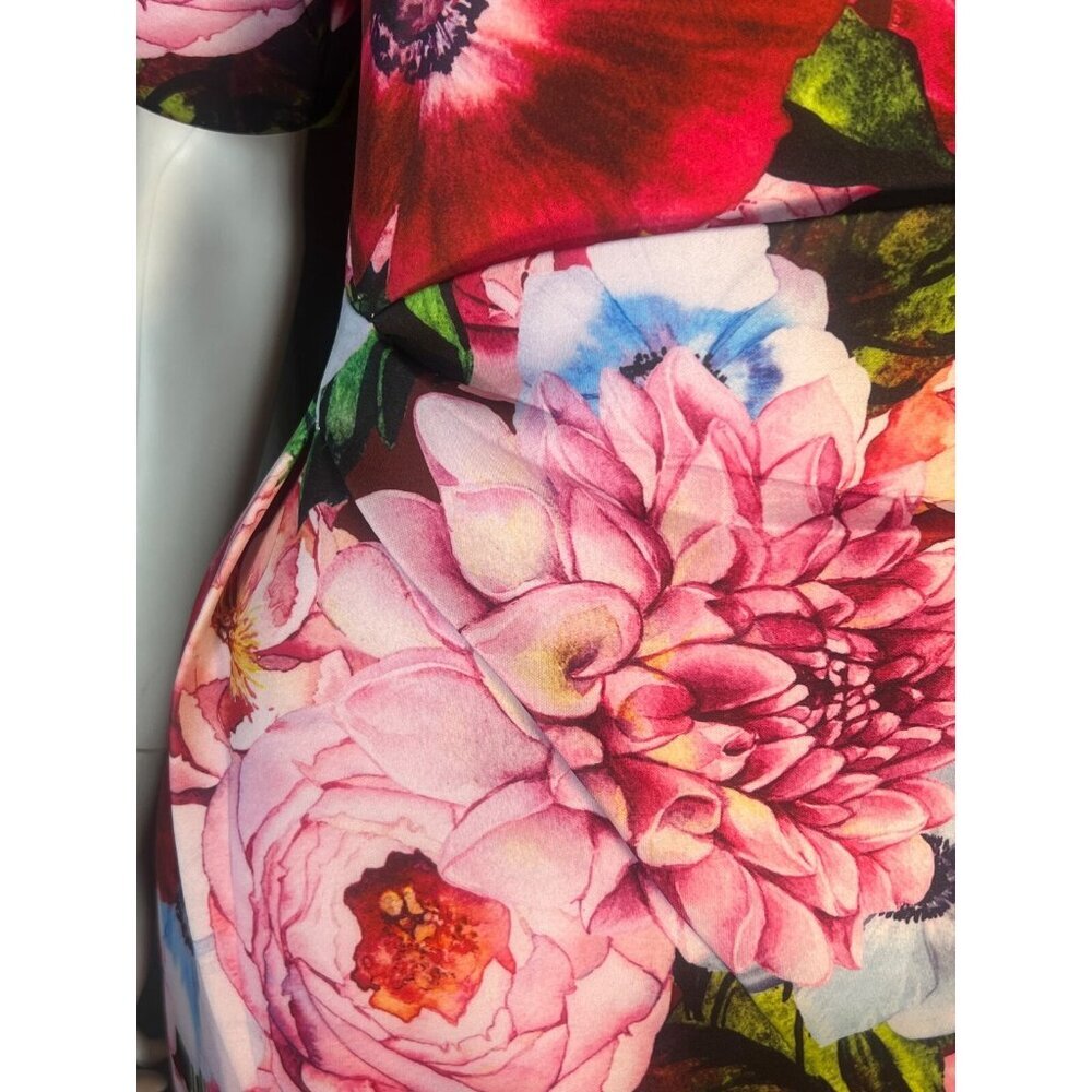 ASOS asymmetrical puff sleeve floral neoprene dress exaggerated hips sz 6 - Picture 10 of 10